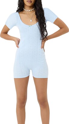 KMBANGI Short Sleeve Jumpsuit for Women Bodycon Sexy V Neck Buttons Rompers  Shorts Knitted One Piece Bodysuit Overall