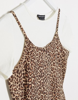 Wednesday's Girl mini cami dress with t-shirt inner in leopard