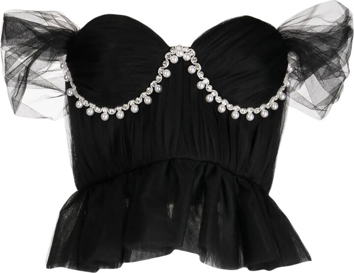 ANOUKI Faux-Pearl Embellished Off-Shoulder Blouse
