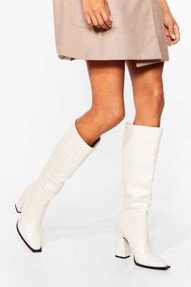 tan knee high boots low heel
