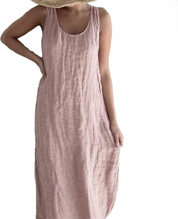 Sheer Trend Women's Sleeveless Round Neck Casual Loose Solid Color Dress In Candy Pink
