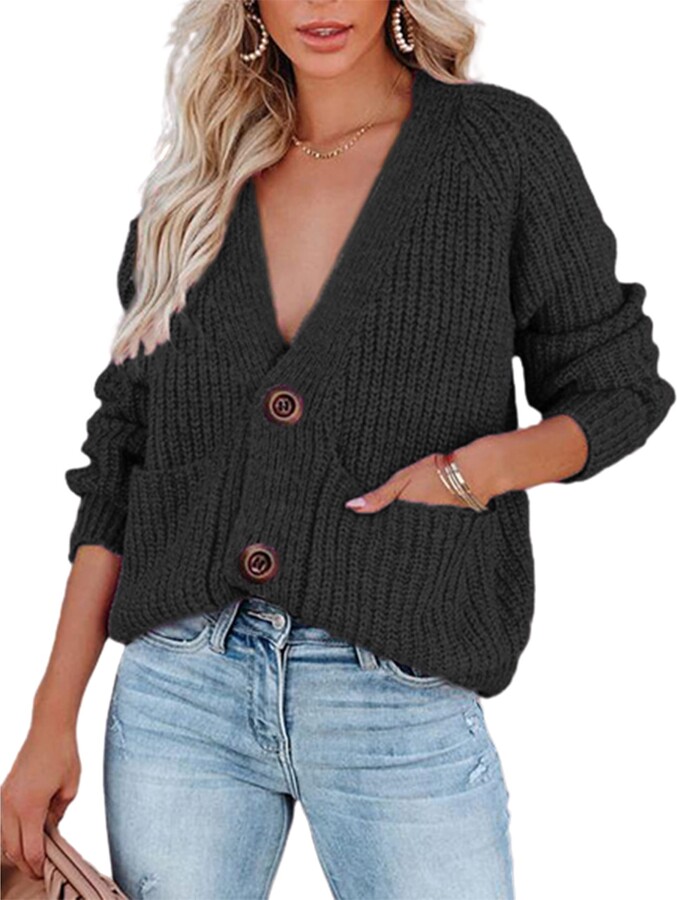 Arach&Cloz Women's V-Neck Long Sleeve Pullover Jumper Special Rib Knitted Pattern Casual Tops Sweater