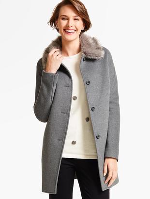 Talbots Short Faux Fur-Collar Coat-Neutral