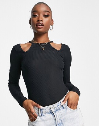 ASOS DESIGN long sleeve bodysuit with double shoulder cut out - ShopStyle