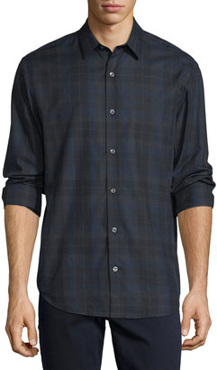 Vince Plaid Flannel Sport Shirt, Blue Pattern
