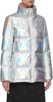 Thumbnail for your product : Army by Yves Salomon Fox trim hood holographic puffer jacket