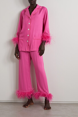 【SLEEPER】+ net sustain feather-trimmed twill pajama set Sleeper + Net Sustain Feather-trimmed Twill Pajama Set