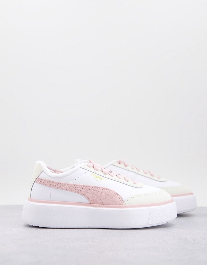 Puma Oslo Maja suede sneakers in white and pastel pink - ShopStyle