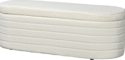 46" Fleece , Cream White Upholstered, Wood Inner Frame. Bedroom, Living Room, Entryway Storage. And Cozy Sitting, Hidden Storage Space, Versatile Benc
