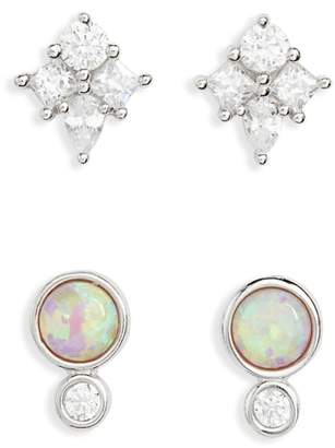 Nordstrom Set of 2 Opal & Cubic Zirconia Stud Earrings