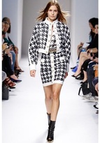 Thumbnail for your product : Balmain Woven Houndstooth & Nappa Leather Skirt