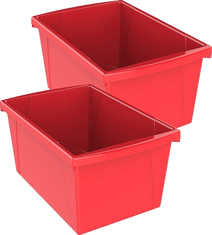 Storex Plastic Medium Classroom Storage Bin, 16.75"x 11.87"x 8.28", Red, Pack of 2 (STX61483U06C-2)