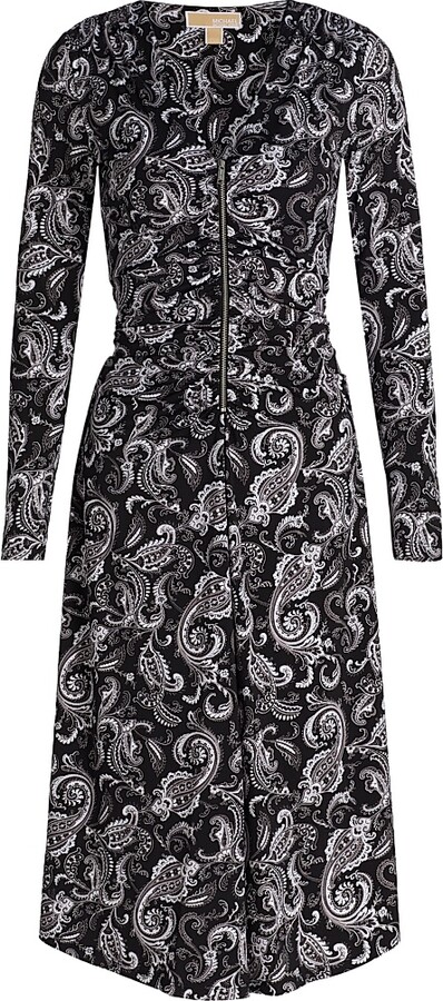 Women's Paisley Ruched Midi-Dress - Gunmetal - Size XS