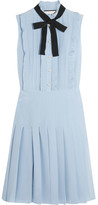 Thumbnail for your product : Gucci Ruffled Pleated Silk Crepe De Chine Dress - Sky blue