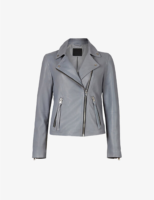 grey biker jacket with fur