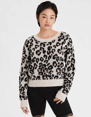 AE Leopard Crew Neck Pullover Sweater