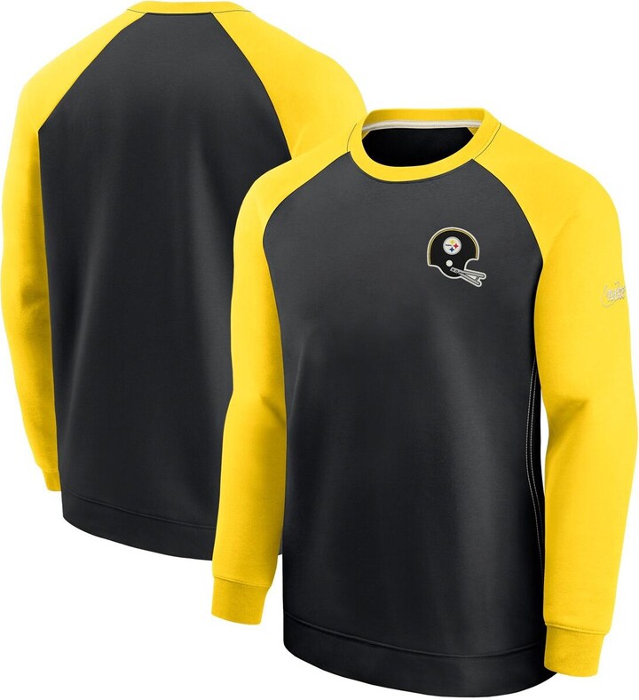 Nike Men's Black Gold Pittsburgh Steelers Historic Raglan Crew Performance Sweater - Black Gold