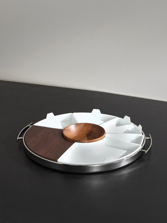 MOOD Party Stainless Steel, Walnut and Porcelain Tray