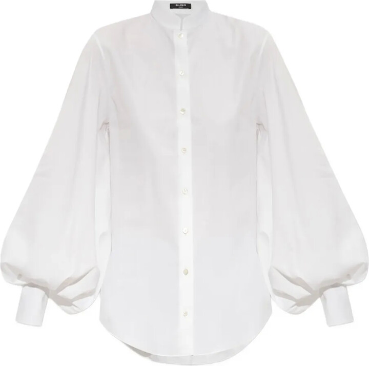 Balmain Balloon-Sleeve Band-Collar Shirt
