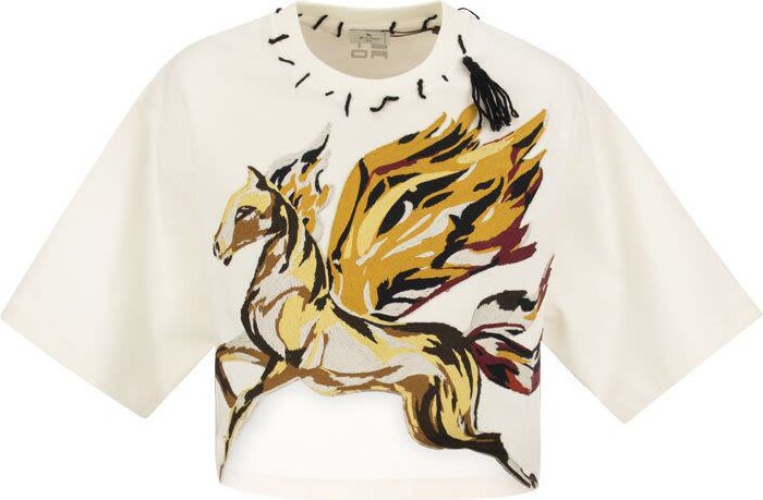 Tシャツ・カットソー Etro T-Shirt With Pegasus Embroidery Etro Black T-shirt With Pegasus Embroidery In Multicolor