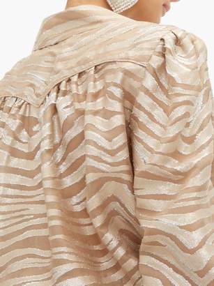 Dundas Tiger-striped Silk-blend Wrap Blouse - Womens - Silver Multi