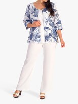 Thumbnail for your product : Chesca Tuck Detail Floral Print Linen Jacket, White/Denim