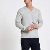 Thumbnail for your product : River Island Grey marl slim fit V neck jumper