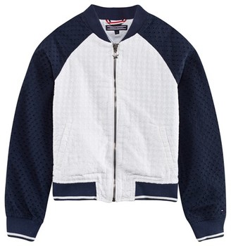 Tommy Hilfiger Navy and White Broderie Anglaise Bomber Jacket