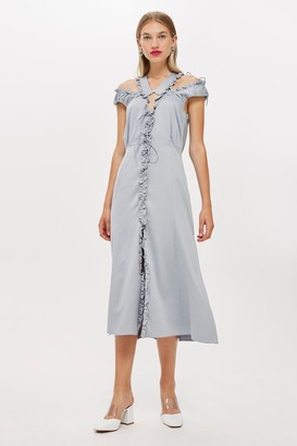 Topshop Womens **Seersucker Dress By Boutique - Grey