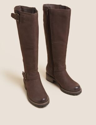 M&S Collection Wide Fit Leather Chunky Knee High Boots ShopStyle
