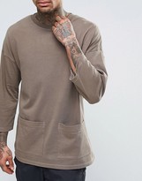 Thumbnail for your product : ASOS Oversized 3/4 Sleeve T-Shirt With Pigment Wash And Pockets