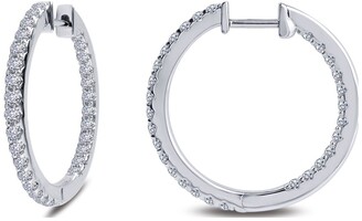 Lafonn Platinum Plated Sterling Silver Simulated Diamond Micro Pave Medium One Row Round Earrings