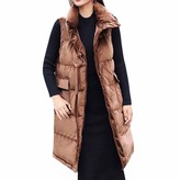 Thumbnail for your product : Kalorywee Coats KaloryWee Long Down Vest Women's Cotton Padded Zip Up Front Quilted Puffer Jacket with Hood Coffee