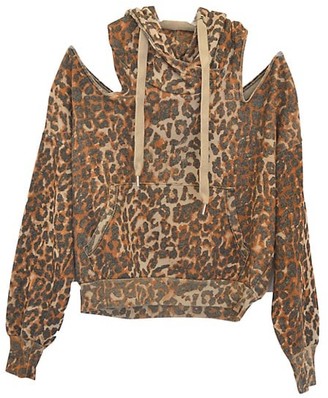 NSF Tricia Leopard Cold-Shoulder Hoodie