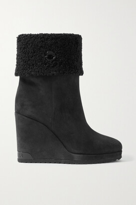 Moncler W Short Faux Shearling-lined Suede Wedge Ankle Boots - Black