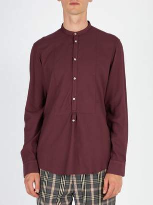 Massimo Alba Band Collar Modal And Cotton Blend Shirt - Mens - Burgundy