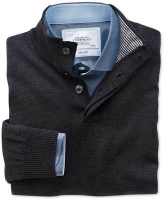 Charles Tyrwhitt Charcoal button neck merino wool sweater