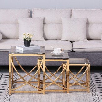 Aoolive 3 Pieces Square Nesting Glass Coffee Tables End Tables- Small Coffee  Table Set- Stainless Steel Small Side Tables - ShopStyle Living Room  Collections