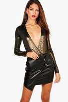 Thumbnail for your product : boohoo Tall Metallic Wrap Front Bodysuit