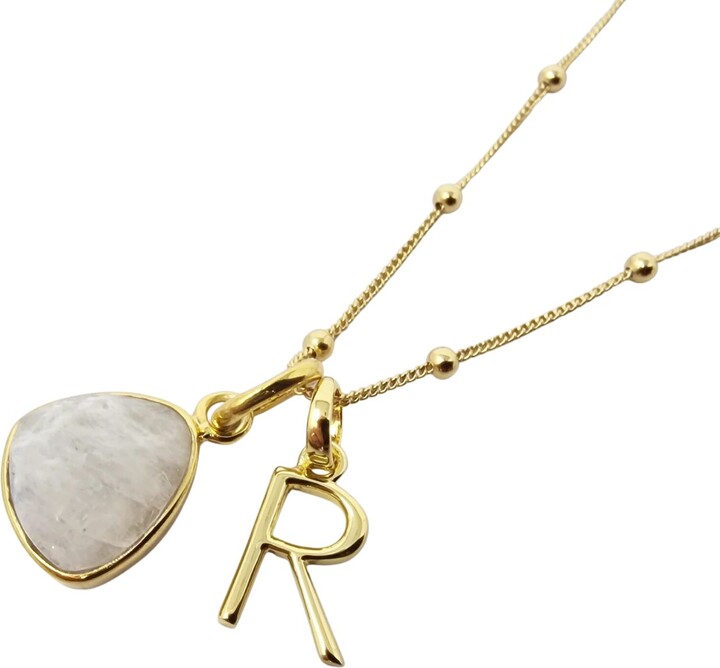 Harfi Gold / White Gold Vermeil Plated Moonstone Initial Charm Necklace