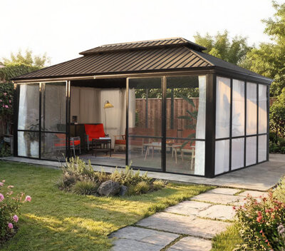 Veikous 20' W x 12' D Polycarbonate Sunroom Hardtop Gazebo