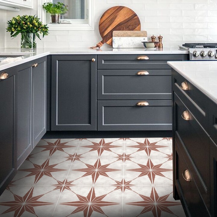 Quadrostyle Tile Stickers - Tiles For Kitchen/Bathroom Back Splash Anti-Skid Laminate Floor Decal Astra Tierra Red