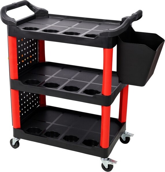 ORRD3-TierRollingAutoDetailCartwithWheelsToolOrganizerwithBucketPanel&HooksRed/Black