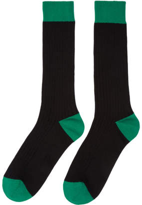 Raf Simons Black and Green Bicolor Socks
