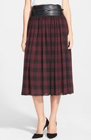 Thumbnail for your product : Adrianna Papell Faux Leather Trim Buffalo Check Midi Skirt