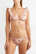 Thumbnail for your product : Eberjey Flying Lotus Ruffled Floral-print Triangle Bikini - Pastel pink
