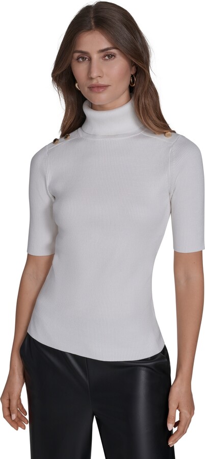 Halston Women's Ribbed 3/4-Sleeve Turtle Neck Top