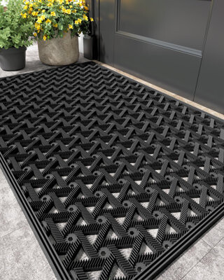 Corrigan Studio Outdoor Welcome Mat For Front Back Door Patio Waterproof Outside Entrance Entry - All Weather Heavy Duty Dirt Trapping Matt - Black