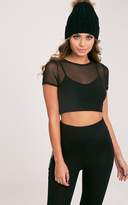 Thumbnail for your product : PrettyLittleThing Marita Black Mesh Cropped 2 in 1 T Shirt