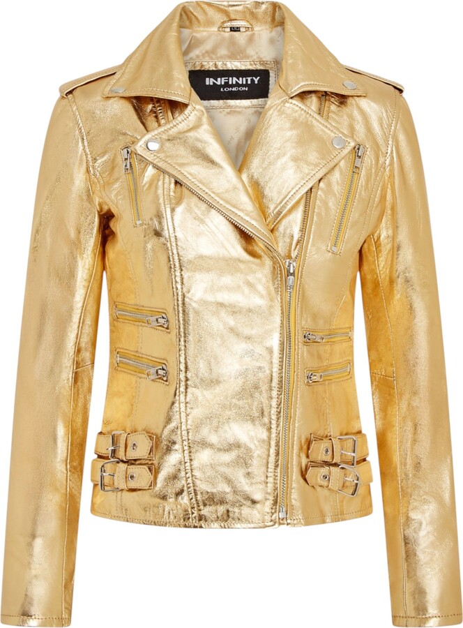Brando Jacket Leather Jacket Golden Colour Women's Gold Leather